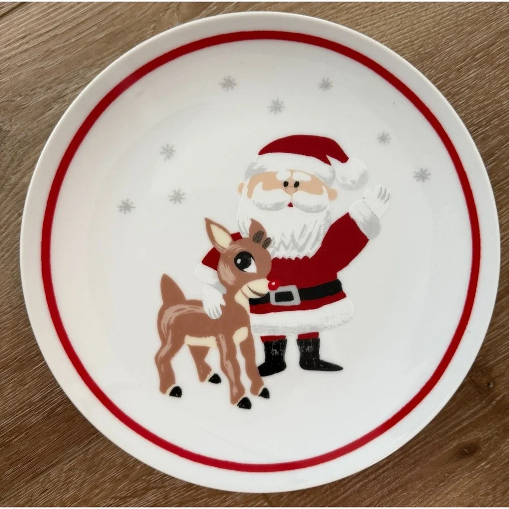 Pottery Barn Kids Rudolph Santa Ceramic Christmas Plates Set of 4 9.5